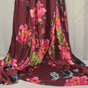 Xhilaration Maxi Dress Women Medium Burgundy Pink Floral Satin Boho Cottagecore